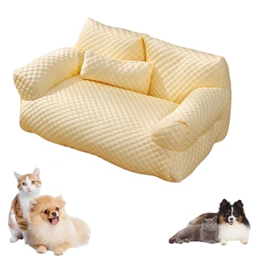 MIGEDY Kühlendes Haustierbett aus Eisseide, atmungsaktiv, waschbar, Schlafsofa for Hunde und Katzen, kühlendes Bett for den Sommer, Schlafen mit Cooler Eisseide for kleine Hunde(Yellow,2XL) von MIGEDY