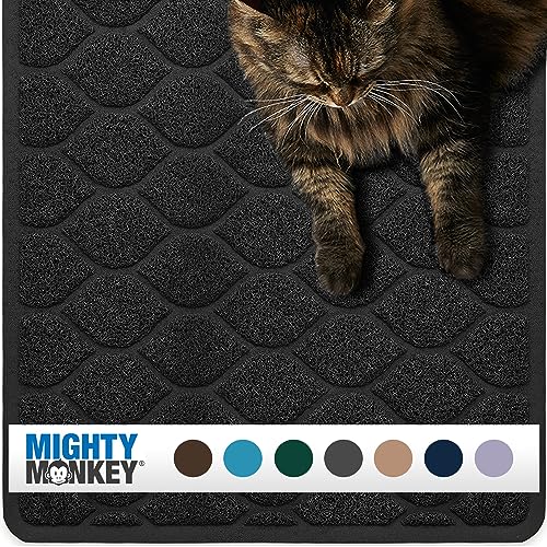 MIGHTY MONKEY Premium Katzenstreu Fangmatte Phthalatfrei Beste Streukontrolle Jumbo XL Größen 88,9 x 58,4 cm Matte fängt Streu ein, leicht zu reinigen, weich auf Kitty Pfoten schwarz von MIGHTY MONKEY