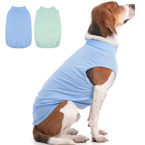 MIGOHI 2er-Pack Hunde-Shirts, weiche Hunde-Shirts, Hundebekleidung für große Hunde, Hunde-Shirts für Hündinnen und Rüden, atmungsaktives rosa Hemd für den Sommer, Pullover, Hunde-Shirts, Blau und Grün von MIGOHI