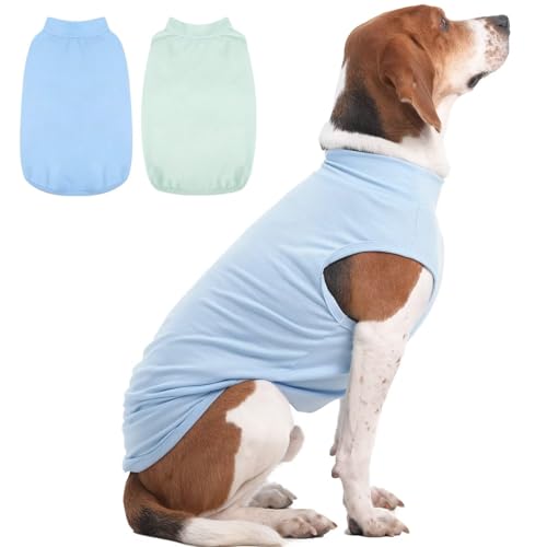 MIGOHI 2er-Pack Hunde-Shirts, weiche Hunde-Shirts, Hundebekleidung für große Hunde, Hunde-Shirts für Hündinnen und Rüden, atmungsaktives rosa Hemd für den Sommer, Pullover, Hunde-Shirts, Blau und Grün von MIGOHI