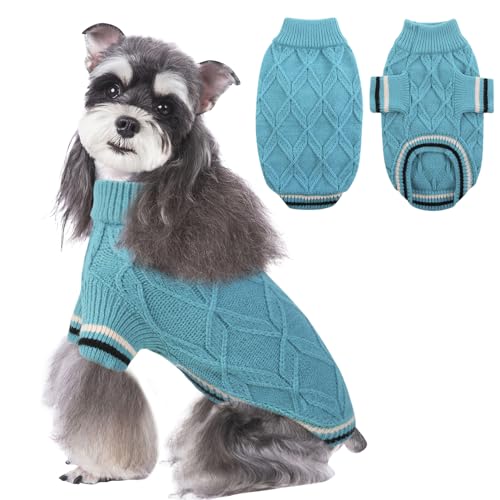 MIGOHI Hund Pullover Kleine Hunde, Warm Gestrickt Hund Pullover Sweater, Weich Welpe Katze Weihnachtspullover für Mädchen Jungen, Kleine Hunde Sweater für Chihuahua Bulldogge Schnauzer Yorkie Türkis von MIGOHI