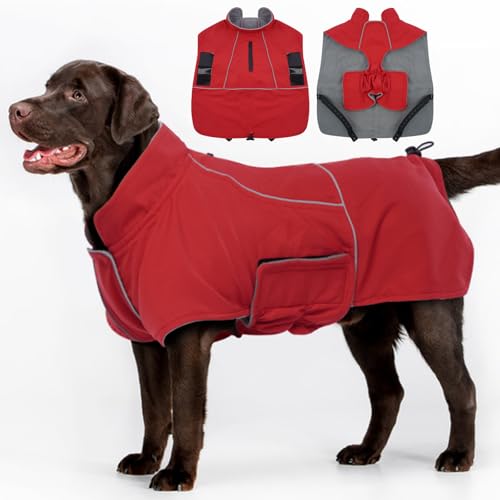 MIGOHI XXL wasserdichte Hundejacke - Wintermantel für Jungen & Mädchen Golden Retriever Weimaraner Rot von MIGOHI