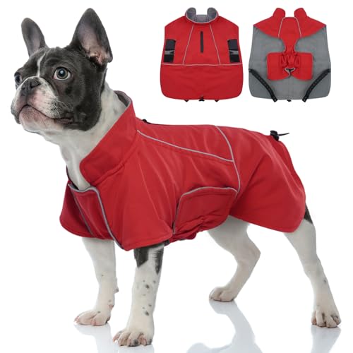 MIGOHI Hunde-Regenmantel, verstellbar, wasserdicht, leichte Haustier-Regenjacke für Hunde mit reflektierenden Streifen, winddichter Regenponcho-Jacke, warme Hundejacke für mittelgroße und große Hunde, von MIGOHI