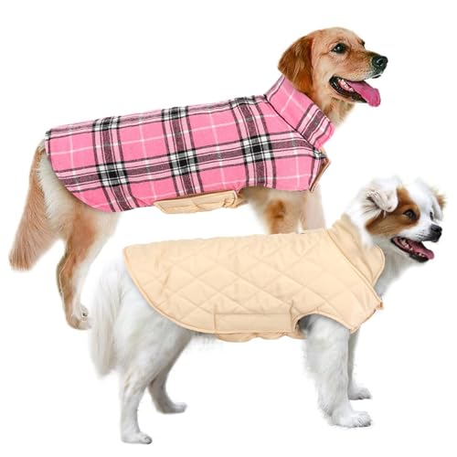 MIGOHI Hundejacken für den Winter, winddicht, wendbar, Hundemantel für kaltes Wetter, britischer Stil, kariert, warme Hundeweste für kleine, mittelgroße und große Hunde, Pink L von MIGOHI