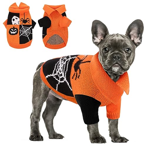 MIGOHI Hundepullover, Halloween-Pullover, warm, Winter, kariert, Strickwaren mit Loch für die Leine, Rollkragen, Hundeweste, britischer Stil, für XS, kleine, mittelgroße und große Hunde, Halloween, von MIGOHI