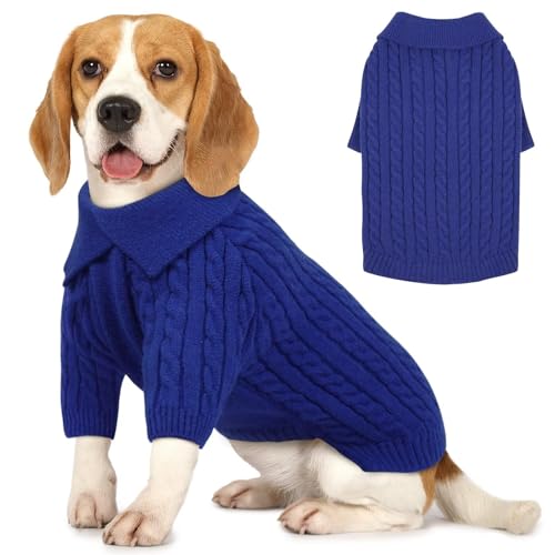 MIGOHI Hundepullover, Rollkragenpullover für kleine Hunde, dicke Strickware für Mädchen, Jungen, Welpen, warmer Hundepullover mit Ärmeln für Beagle, Corgi, Blau, Größe XL von MIGOHI