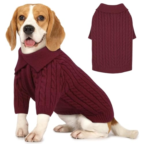 MIGOHI Hundepullover, Rollkragenpullover für kleine Hunde, dicke Strickware für Mädchen, Jungen, Welpen, warmer Hundepullover mit Ärmeln für Beagle, Corgi, Rot, Größe XL von MIGOHI