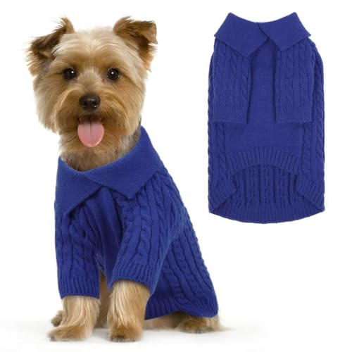 MIGOHI Hundepullover, Rollkragenpullover für kleine Hunde, dicke Strickware für Mädchen, Jungen, Welpenpullover, warmer Hundepullover mit Ärmeln für Pudel, Yorkie, Jack Russell Terrier, Blau, Größe S von MIGOHI