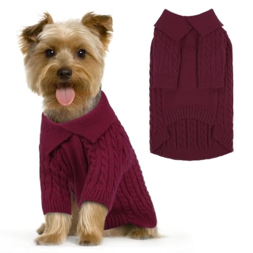 MIGOHI Hundepullover, Rollkragenpullover für kleine Hunde, dicke Strickware für Mädchen, Jungen, Welpenpullover, warmer Hundepullover mit Ärmeln für Pudel, Yorkie, Jack Russell Terrier, Rot, Größe S von MIGOHI