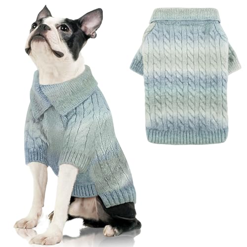 MIGOHI Hundepullover, Rollkragenpullover für kleine Hunde mit Farbverlauf, dicker Zopfstrick, Hundepullover für Mädchen, Jungen, Welpen, warmer Hundepullover mit Ärmeln für Yorkie, Chihuahua, Türkis, von MIGOHI