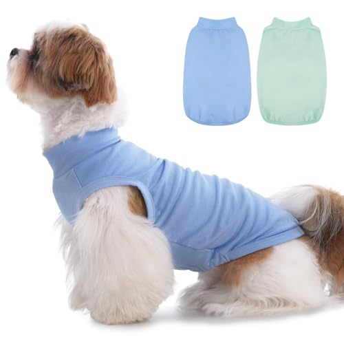 MIGOHI Leichte Hunde-Shirts, weiche Hunde-T-Shirts für mittelgroße Hunde, Jungen und Mädchen, rosa Hemd für Hunde, mittelgroße Hunde-Shirts für weibliche Männer, Chihuahua-Hemd, Blau und Grün, Größe von MIGOHI