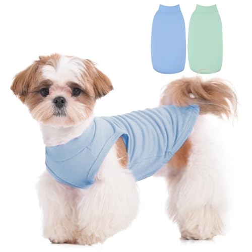 MIGOHI Leichte Hunde-Shirts, weiche Hunde-T-Shirts für mittelgroße Hunde, Jungen und Mädchen, rosa Hemd für Hunde, mittelgroße Hunde-Shirts für weibliche Männer, Chihuahua-Hemd, Blau und Grün, Größe von MIGOHI