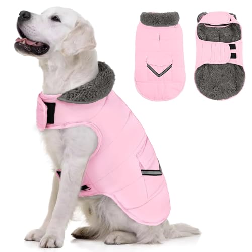 MIGOHI Warmer Hundemantel, Winter-Hundejacke für kaltes Wetter, reflektierende, winddichte Hunde-Fleece-Weste, dicke Hundebekleidung mit Loch für die Leine und pelzigem Kragen für Welpen, kleine, von MIGOHI