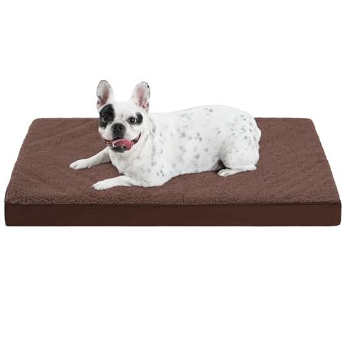 MIHIKK Mittelgroßes Hundebett mit abnehmbarem, waschbarem Bezug, orthopädisches Hundekäfigbett, wasserdichtes Haustierbett, flache Hundebetten, mittelgroße Hundematratze, Braun, 76,2 cm von MIHIKK