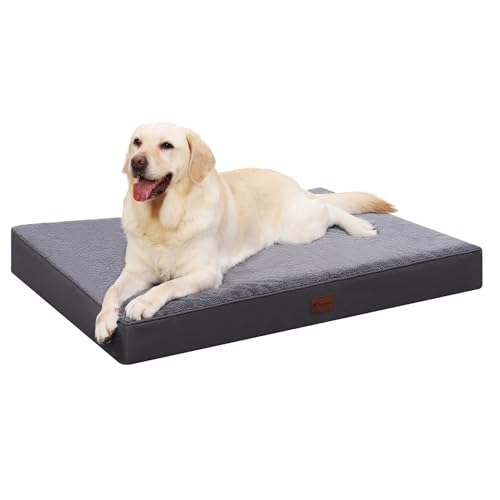 MIHIKK Orthopädisches Hundebett für mittelgroße große Hunde, Eierkiste Schaumstoff Hundebett mit abnehmbarem Bezug, Haustierbett maschinenwaschbar (88,9 x 55,9 x 7,6 cm, Dunkelgrau) von MIHIKK