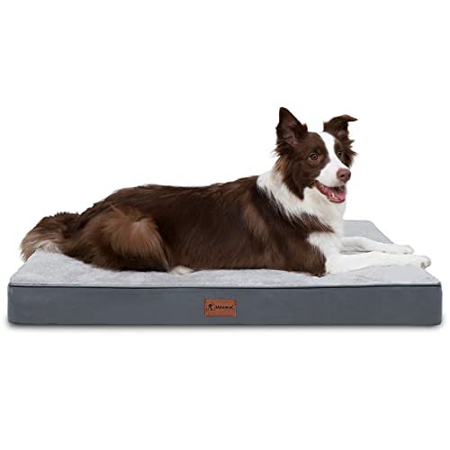 MIHIKK Orthopädisches Hundebett für mittelgroße große Hunde, Eierkiste Schaumstoff Hundebett mit abnehmbarem wasserdichtem Bezug, Haustierbett maschinenwaschbar (91,4 x 68,6 x 7,6 cm, Grau) von MIHIKK