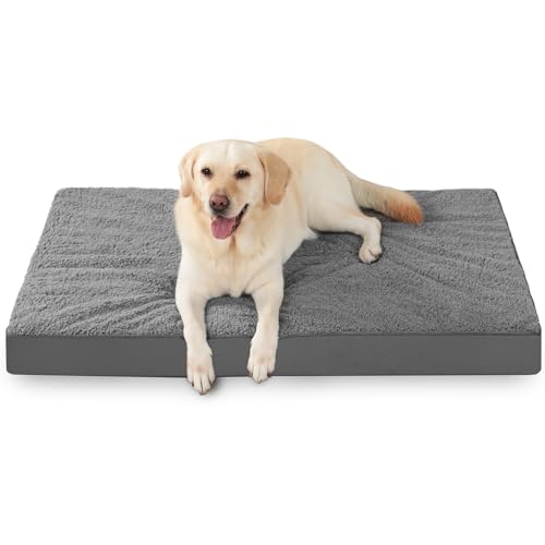 MIHIKK Orthopädisches extra großes Hundebett, XXL, waschbares Hundebett mit abnehmbarem Bezug, Eierschaum, flaches Haustierbett, großes Jumbo-Hundebett Matratze, Dunkelgrau, 119,4 x 73,7 cm von MIHIKK