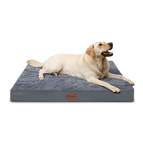 MIHIKK Wasserdichtes extra großes Hundebett, orthopädisches Hundebett für Hundekäfig mit abnehmbarem, waschbarem Bezug, Schaumstoffmatte mit rutschfester Unterseite, 137 x 111 cm, Grau von MIHIKK