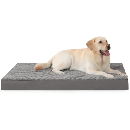 MIHIKK XL-Hundebett, wasserdicht, orthopädisches Hundebett, mit abnehmbarem, waschbarem Bezug, Schaumstoffmatte mit rutschfester Unterseite, 104 x 68 cm, Dunkelgrau von MIHIKK