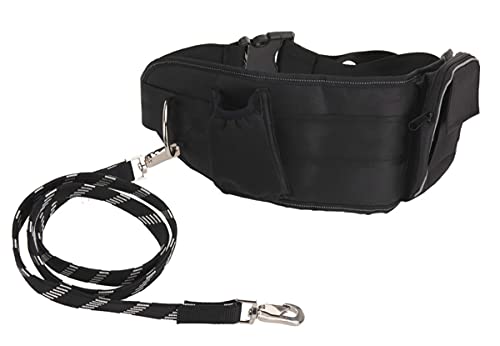 Joggingleine Hundeleine mit Hüftgürtel und Bauchtasche, Laufleine Führleine mit Bauchgurt, bis 50 kg, schwarz von MIJOMA