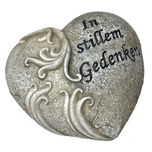 MIJOMA Grabdeko Herz aus Kunststein – Zarte Erinnerung in stillem Gedenken oder tiefer Vermissung, Steingrau (In stillem Gedenken, B:10,5cm H:9,5cm T:3,5cm) von MIJOMA