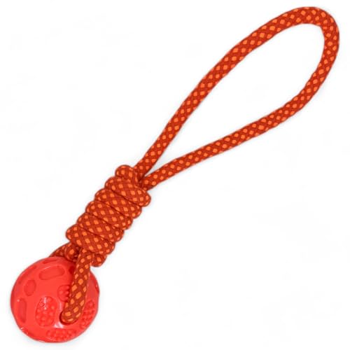 MIJOMA Hundespielzeug Ball am Seil – schwimmender Silikonball, ideal für Apportierspiele & Kauen, Robustes Tau 100% Polyester, interaktiv, Gesamt 40cm, (Orange) von MIJOMA