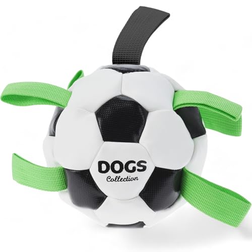 MIJOMA Hundespielzeug Fußball – 15cm Hundefußball mit gewebten Bändern – Ideal für Indoor, Outdoor, Rasen und Schwimmen – Perfekt für Apportier- und interaktive Spiele von MIJOMA