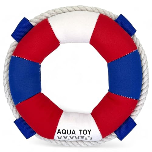 MIJOMA Hundespielzeug Rettungsring - Quietschendes Hundespielzeug für Wasserspiele - Schwimmendes Apportier-Spielzeug in Rettungsring-Optik aus weichem, wasserabweisendem Polyester-Stoff (25x25x5cm) von MIJOMA