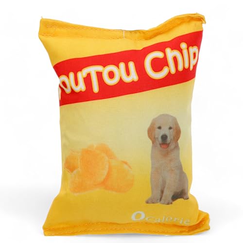 MIJOMA Hundespielzeug knisternde Chips-Tüte 'TouTou Chips' – Quietschendes, Robustes Spielzeug aus Polyester für liebevolle Spielstunden, 18x12x6 cm von MIJOMA