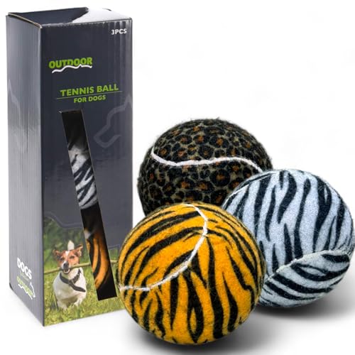 MIJOMA Hundetennisbälle Set, 3er Pack ø 6 cm, Ideal für Apportierspiele, Interaktives Hundetraining, Robuste Bälle, Springen Gut für Indoor & Outdoor, Designs (Animal-Print) von MIJOMA