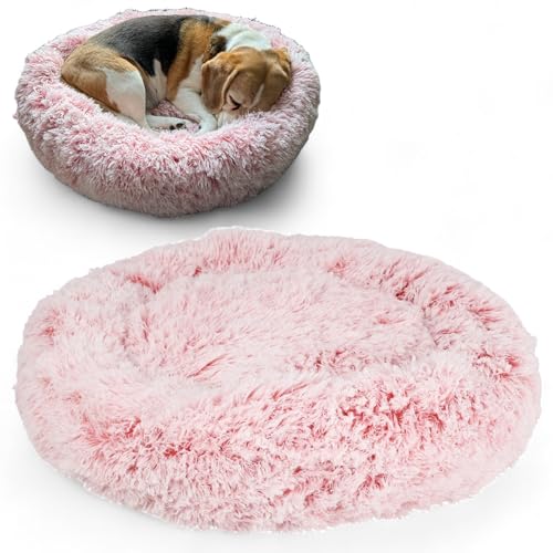 MIJOMA Kuschelweiches Hundekörbchen – Liegeplatz für Hunde – Anti-Rutsch, waschbar, plüschig, rund Ø60 x 16cm (Rosa) von MIJOMA