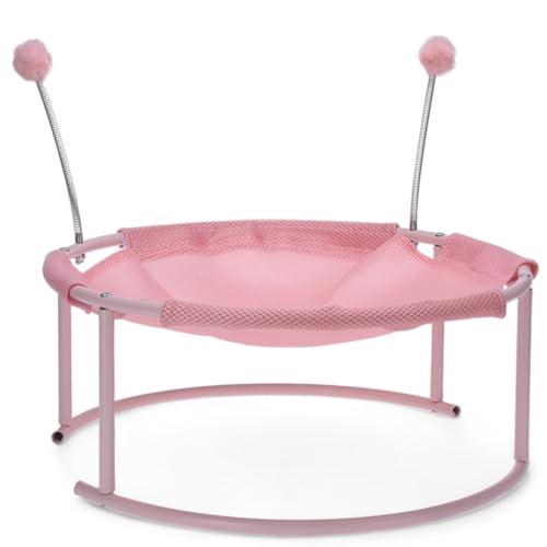 MIJOMA Modernes Katzenbett mit Metallgestell, Abnehmbarer Stoff, luftdurchlässig, gemütlich 45x45x39cm, mit Spielzeug-Plüschbällen (Pink) von MIJOMA