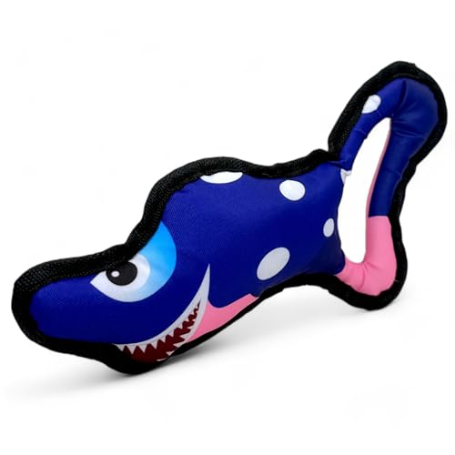 MIJOMA Robuster Stoff-Hai Hundespielzeug - Wasserdicht, Quietschend & Schwimmfähig, Aus Liebe zum Abenteuer, 30x15x5cm, 100% Polyester (Blau) von MIJOMA