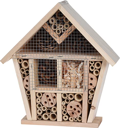 Naturbelassenes Insektenhotel aus Holz für Fluginsekten Bienen Marienkäfer Schmetterlinge Fliegen, zum Aufhängen, 25x10x29cm von MIJOMA