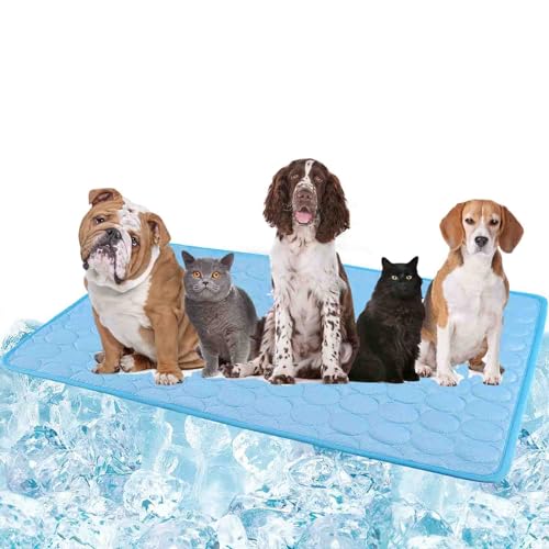 MIKITOYzone Pet Selbstkühlende Hundematte, Eisseide, Kühlmatte für Hunde, waschbar, tragbar (Blau, 53,3 x 71,1 cm) von MIKITOYzone