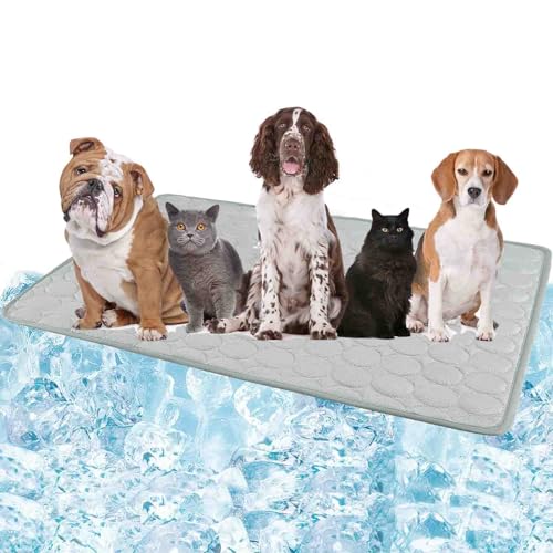 MIKITOYzone Selbstkühlende Hundematte für Haustiere, Eisseide, waschbar, tragbar (Grau, 53,3 x 71,1 cm) von MIKITOYzone