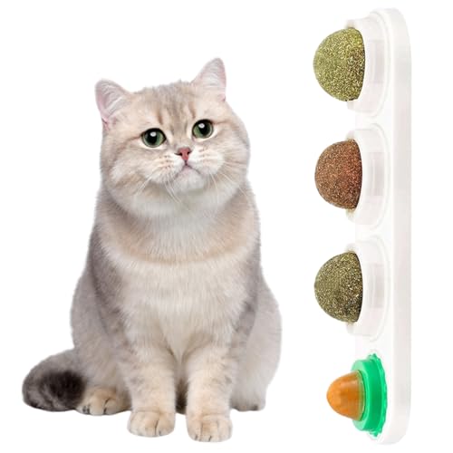 MILIAFLICK 4 Stück Katzenminze Balls Spielzeug für Katze Drehbare Katzenminze Ball Katzenminze Ball 4 in 1 Catnip Ball Wandbälle Katzenminze Spielzeug 360° Drehbare Leckballe Catnip Balls Toys von MILIAFLICK