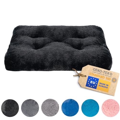 MIMIKO Pets - Hundebett & Katzenbett - Shaggy Rechteckig | L (65x45cm) Schwarz | Flauschig Hundekissen | waschbar Dog Bed & Cat Bed | Hundebett Grosse Hunde & Mittelgroße Hunde & Kleine Hunde von MIMIKO Pets