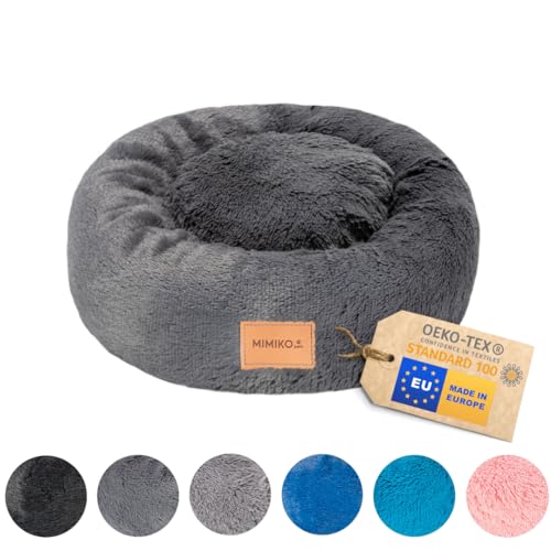 MIMIKO Pets - Hundebett & Katzenbett - Shaggy Rund | Flauschig Donut Hundekissen & Katzenkissen | M (45cm) Graphit | waschbar Dog Bed | Hundebetten in Größen M - XXL für kleine und Grosse Hunde von MIMIKO Pets