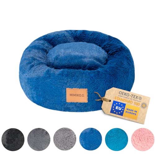 MIMIKO Pets - Hundebett & Katzenbett - Shaggy Rund | Flauschig Donut Hundekissen & Katzenkissen | M (45cm) Kornblume | waschbar Dog Bed | Hundebetten in Größen M - XXL für kleine und Grosse Hunde von MIMIKO Pets