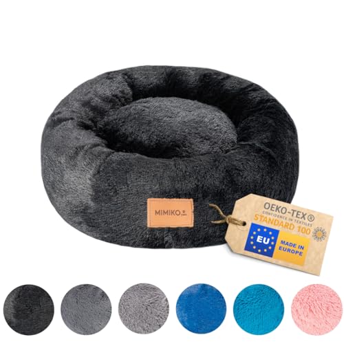 MIMIKO Pets - Hundebett & Katzenbett - Shaggy Rund | Flauschig Donut Hundekissen & Katzenkissen | M (45cm) Schwarz | waschbar Dog Bed | Hundebetten in Größen M - XXL für kleine und Grosse Hunde von MIMIKO Pets