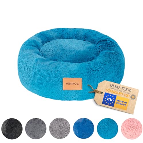 MIMIKO Pets - Hundebett & Katzenbett - Shaggy Rund | Flauschig Donut Hundekissen & Katzenkissen | M (45cm) Türkisfarben | waschbar Dog Bed | Hundebetten in Größen M - XXL für kleine und Grosse Hunde von MIMIKO Pets