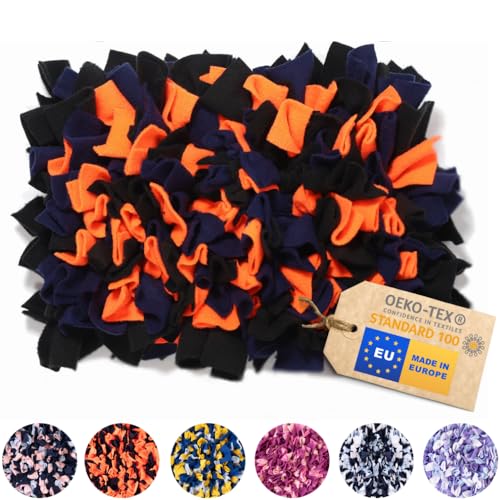 MIMIKO Pets - Schnüffelteppich für Hunde & Katze | L (45x30cm) - schwarz, Marineblau, orange | Intelligenzspielzeug für Hunde | Waschbar Futtermatte | Schnüffelmatte in Größen XS - XXL von MIMIKO Pets