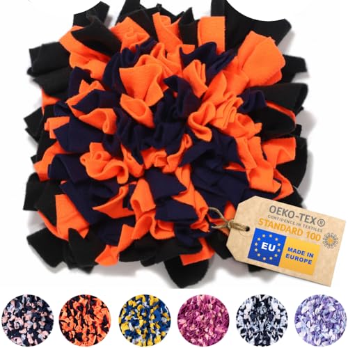 MIMIKO Pets - Schnüffelteppich für Hunde & Katze | M (33x33cm) - schwarz, Marineblau, orange | Intelligenzspielzeug für Hunde | Waschbar Futtermatte | Schnüffelmatte in Größen XS - XXL von MIMIKO Pets