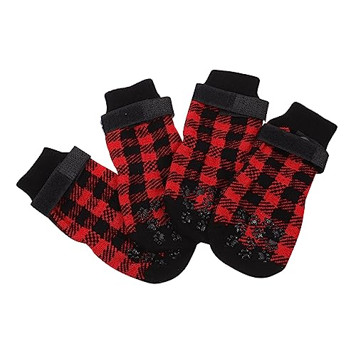 MINAOLULUS 4 Stück Haustier socken Pfotenschutz für Welpen Hund warme socken Hunde pfotenabdruck Schuhe für hundepfoten hundekleider rutschfeste Hundesocken Heimtierbedarf Reine Baumwolle rot von MINAOLULUS