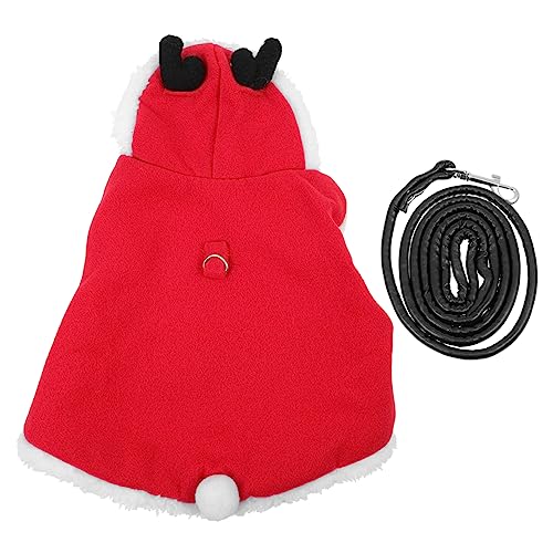 MINAOLULUS Hasenkleidung Weihnachtskleintierweste kleines hundegeschirr Weihnachtskaninchenkleidung Stoffhase hasenkostüme Bunny Costume Kaninchen-Zugseil Hasengeschirrseil Korallenvlies rot von MINAOLULUS