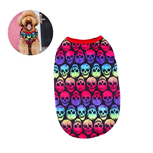 MINAOLULUS Haustier Hund Pullover Welpenpullover Für Kleine Hunde Schädel-hundepullover Halloween-Dekorationen Für Haustierkostüme Skelett Kostüm Kleine Hundekleidung Colorful Reine Baumwolle von MINAOLULUS