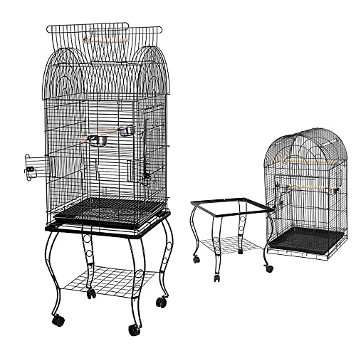 MINGYI Großer Vogelkäfig mit Fuß Voliere für Vögel, innen und außen, mit Fuß für Papageien/Wellensittiche/Kanarien/Parakete/Nymphensittich/Finken (Schwarz, 59 × 59 × 150 cm) von MINGYI