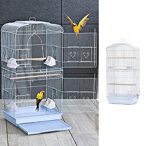 MINGYI Vogelkäfig für den Innen- und Außenbereich, Vogelkäfig mit Griff, Voliere für Papageien/Wellensittiche/Kanarienvogel/Parakeet/Nymphensittiche/Finken, klassischer Stil (weiß, 46 x 36 x 92 cm) von MINGYI