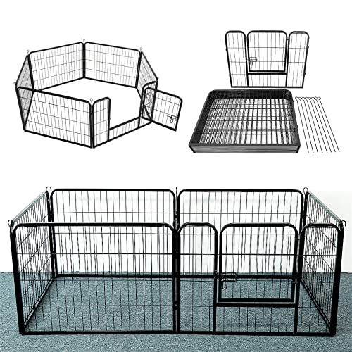 Shishi Welpenlaufstall, faltbar, Schutzbarriere, 6 Paneele, Set, Metallzaun mit Tür, Sicherheitsbarriere, Metallgehege mit Tür für Innen und Außen (Schwarz, 480 x 60 cm) von MINGYI